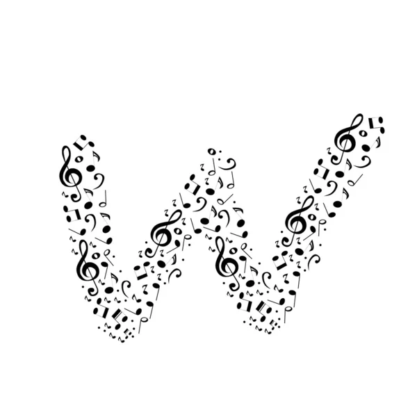 Abstract vector alphabet - W made from music notes - alphabet set — Stock Vector
