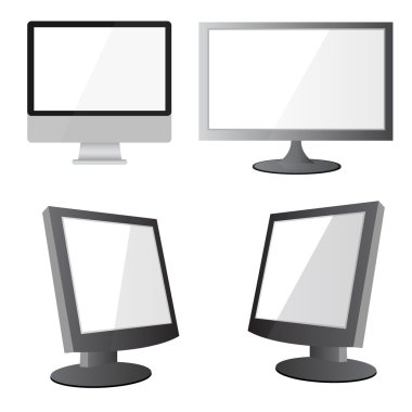 Vektör çizim modern düz ekran bilgisayar monitörü, isol