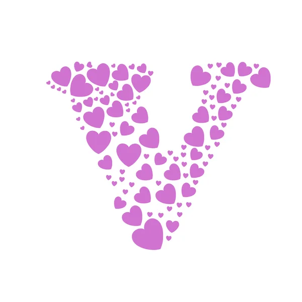 Alphabet  V of hearts vector illustration — Stock Vector