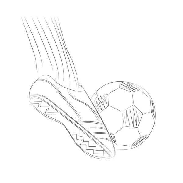 Desenho ilustração do pé de um jogador de futebol na bola de futebol — Vetor de Stock