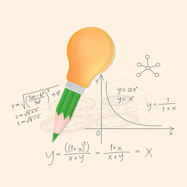 Penna och glödlampa med matematiska beräkningar vektor illustration. — Stock vektor
