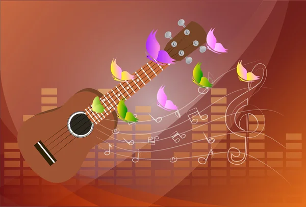 Vector illustration of an Ukulele with Music Notes Background — Stock Vector