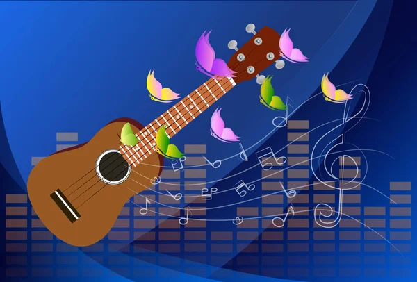 Vector illustration of an Ukulele with Music Notes Background — Stock Vector