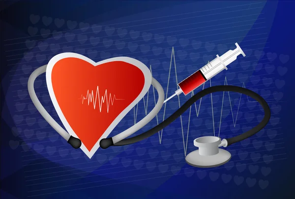 Símbolo del corazón y estetoscopio con línea de electrocardiograma normal , — Archivo Imágenes Vectoriales