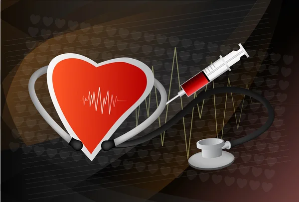 Símbolo del corazón y estetoscopio con línea de electrocardiograma normal , — Archivo Imágenes Vectoriales