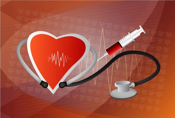 Símbolo cardíaco e estetoscópio com linha de eletrocardiograma normal , — Vetor de Stock