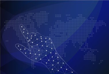 parmak dokunmatik ekran üzerinde Dünya Haritası dokunmadan. vektör.