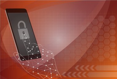 Vektör güvenlik kavramı - el ve cep telefonu dokunmatik ekran ile