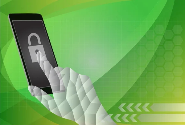 Vektör güvenlik kavramı - el ve cep telefonu dokunmatik ekran ile