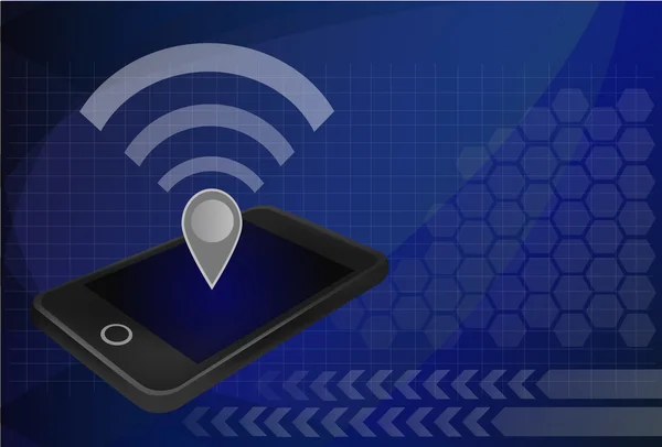 Concepto de hotspot personal. Wifi y mapa pin icono en la parte superior de smartp — Vector de stock