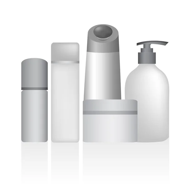Close up de recipiente de higiene de beleza no fundo branco com cl —  Vetores de Stock