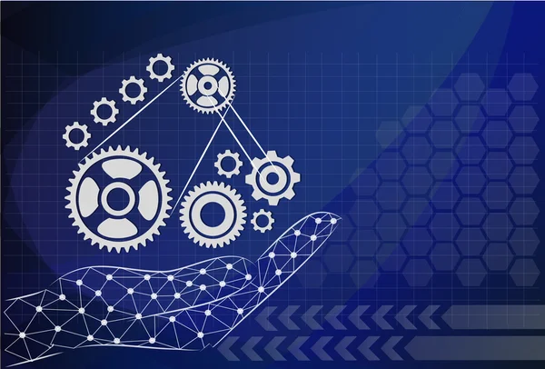 elini tut dişli üzerinde arka plan teknolojileri, yönetim kavramı.