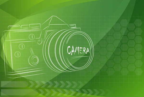 Disegno della fotocamera su sfondo tecnologia, illustrazione vettoriale . — Vettoriale Stock