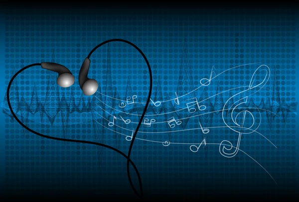 Auriculares de alambre negro tapones para los oídos con ondas sonoras de colores cartel v — Vector de stock
