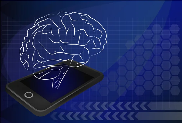 Teléfono móvil con cerebro, concepto de educación y tecnología . — Vector de stock