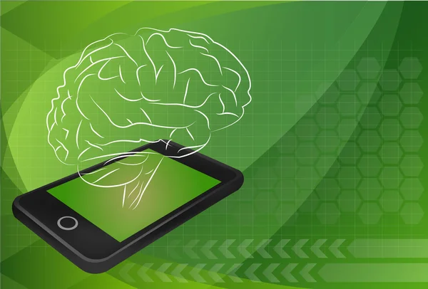 Teléfono móvil con cerebro, concepto de educación y tecnología . — Vector de stock