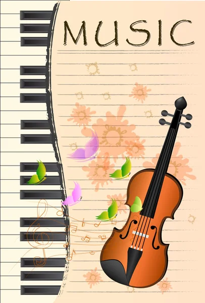 Ilustração de violino sobre fundo grungy abstrato colorido —  Vetores de Stock
