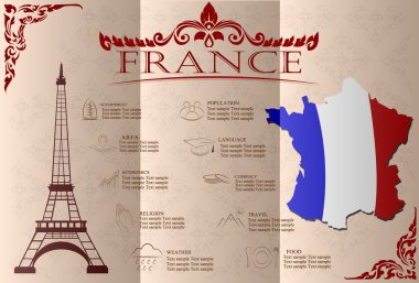 Fransa infographics, istatistiksel veri, manzaraları. Vektör illustrati