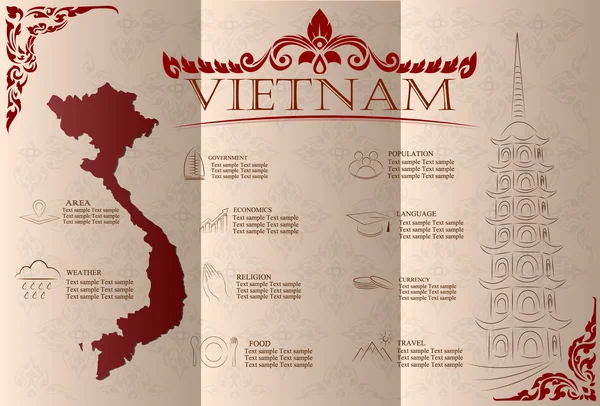 Vietnam infografiche, dati statistici, luoghi d'interesse. Illustrazione vettoriale — Vettoriale Stock