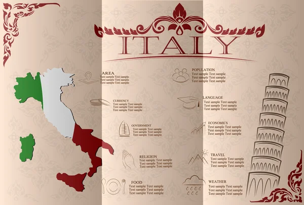 Republika Włoska infografiki, dane statystyczne, zabytki. Wektor — Wektor stockowy