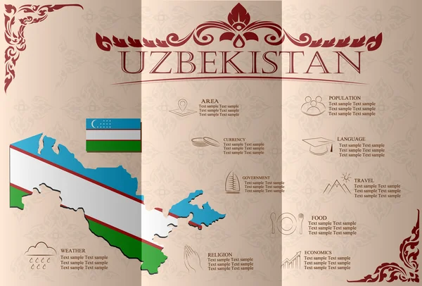 Uzbekistan, infografiki, dane statystyczne, zabytki. Wektor — Wektor stockowy