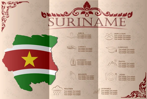 Surinam, infografías, datos estadísticos, vistas. Vector — Vector de stock