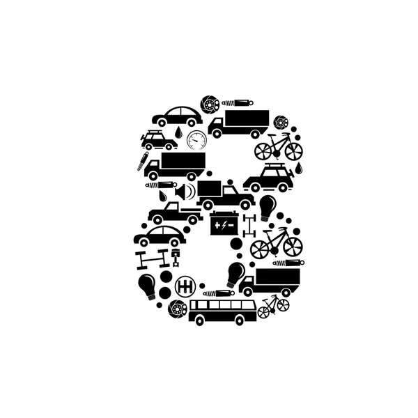 Número de vector abstracto 8 hecho de icono del coche - conjunto de alfabeto — Archivo Imágenes Vectoriales