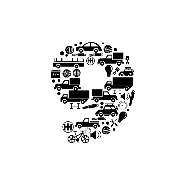 Número de vector abstracto 9 hecho de icono del coche - conjunto de alfabeto — Archivo Imágenes Vectoriales