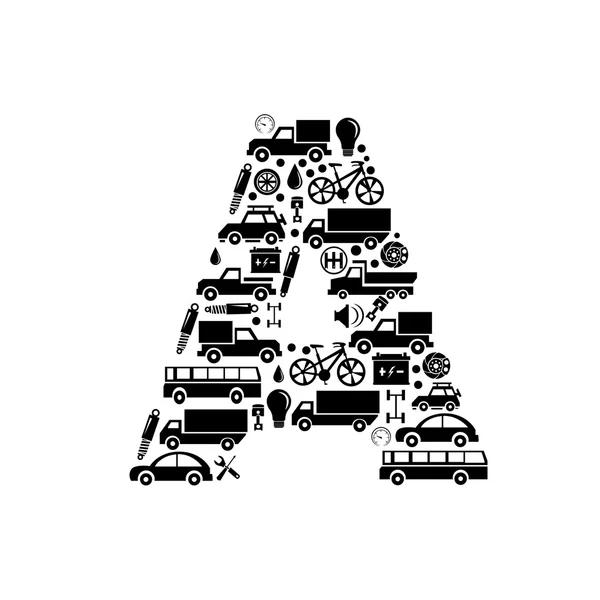 Alfabeto vettoriale astratto - A fatto dall'icona dell'automobile - alfabeto impostato — Vettoriale Stock