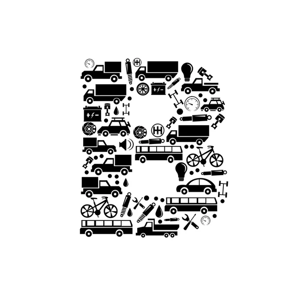 Alfabeto vectorial abstracto - B hecho de icono del coche - conjunto de alfabetos — Archivo Imágenes Vectoriales