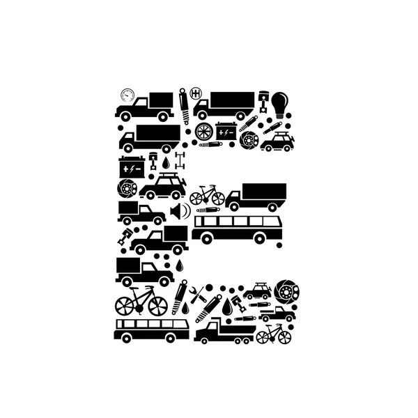 Alfabeto vetorial abstrato - E feito de ícone de carro - conjunto de alfabeto — Vetor de Stock