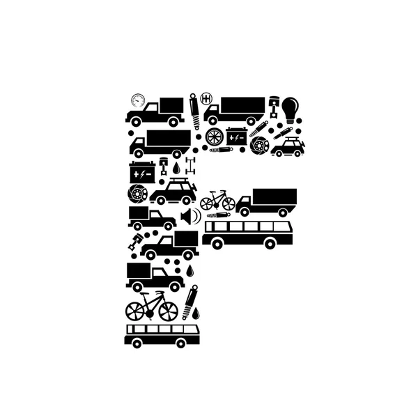 Alfabeto vetorial abstrato - F feito de ícone de carro - conjunto de alfabeto — Vetor de Stock
