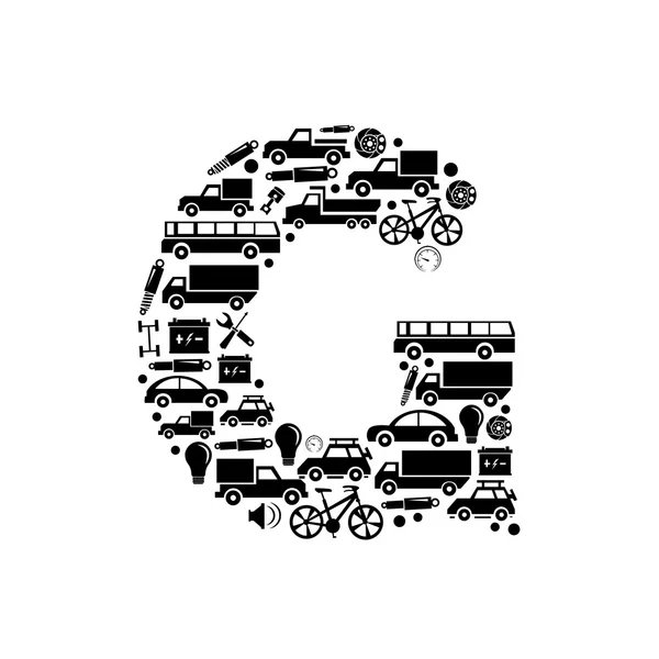 Alfabeto vectorial abstracto - G hecho de icono del coche - conjunto de alfabetos — Archivo Imágenes Vectoriales