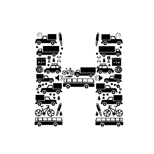 Alfabeto vetorial abstrato - H feito de ícone de carro - conjunto de alfabeto — Vetor de Stock