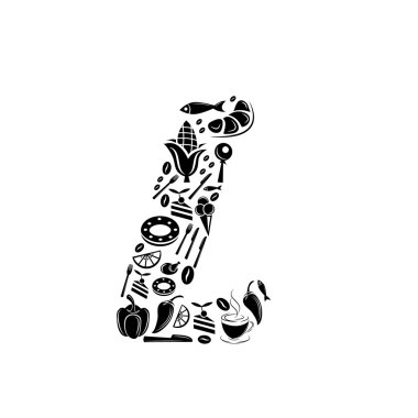 Soyut vektör alfabesi - gıda simgesinden - alfabe seti yapılan L