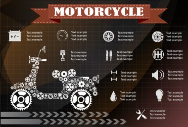 Motosiklet parçası bilgisi. Vektör illüstrasyonu