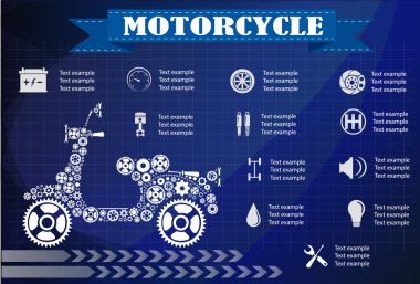 Motosiklet parçası bilgisi. Vektör illüstrasyonu
