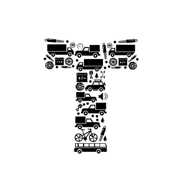 抽象矢量字母-T 由汽车图标-字母集 — 图库矢量图片