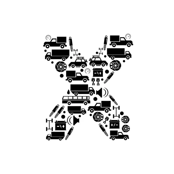 Abstract vector alfabet - X gemaakt van auto pictogram - alfabet set — Stockvector
