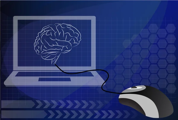 Una computadora conectada a un cerebro humano, vector . — Vector de stock