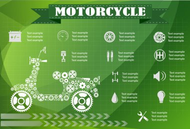 Motosiklet parçası bilgisi. Vektör illüstrasyonu