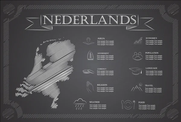 Países Baixos, infográficos, dados estatísticos, pontos turísticos . — Vetor de Stock