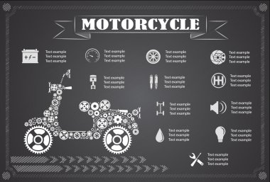 Motosiklet parçası bilgisi. Vektör illüstrasyonu