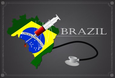 Steteskop ve şırınga ile Brezilya Haritası