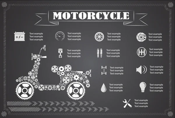 Informatie over het motorfietsonderdeel. Vectorillustratie — Stockvector