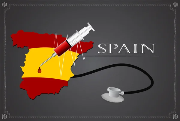 Steteskop ve şırınga ile İspanya Haritası. — Stok Vektör