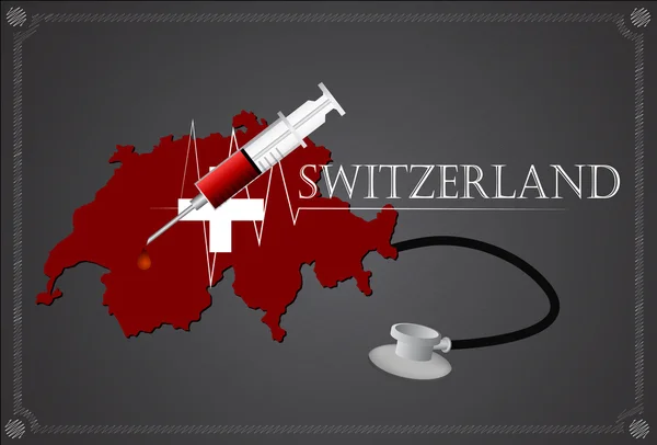 Map of Switzerland with Stethoscope and syringe. — Stock Vector