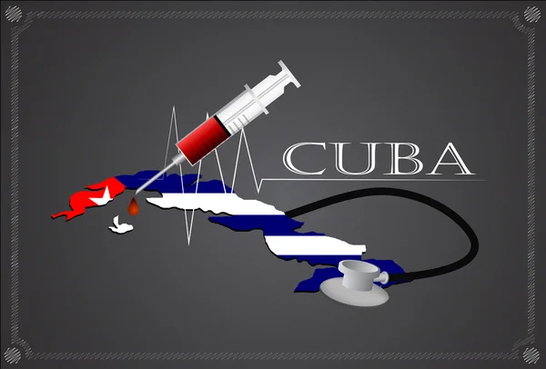 Carte de Cuba avec stéthoscope et seringue . — Image vectorielle