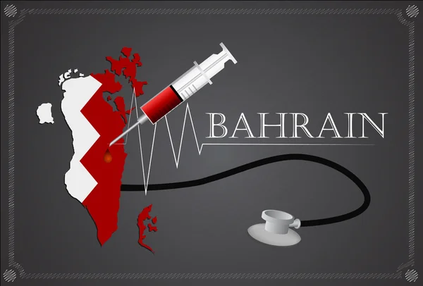 Map of Bahrain with Stethoscope and syringe. — Stock Vector