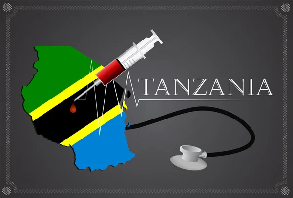 Map of Tanzania with Stethoscope and syringe. — Stock Vector